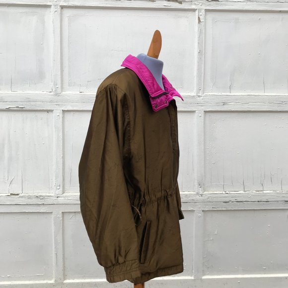 Skea Paris Vail Popover Anorak Ski Jacket Vintage 80s Metallic Olive & Pink - Picture 5 of 13